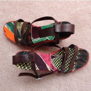 John Galliano Brown Leather Strappy Wedge Sandal